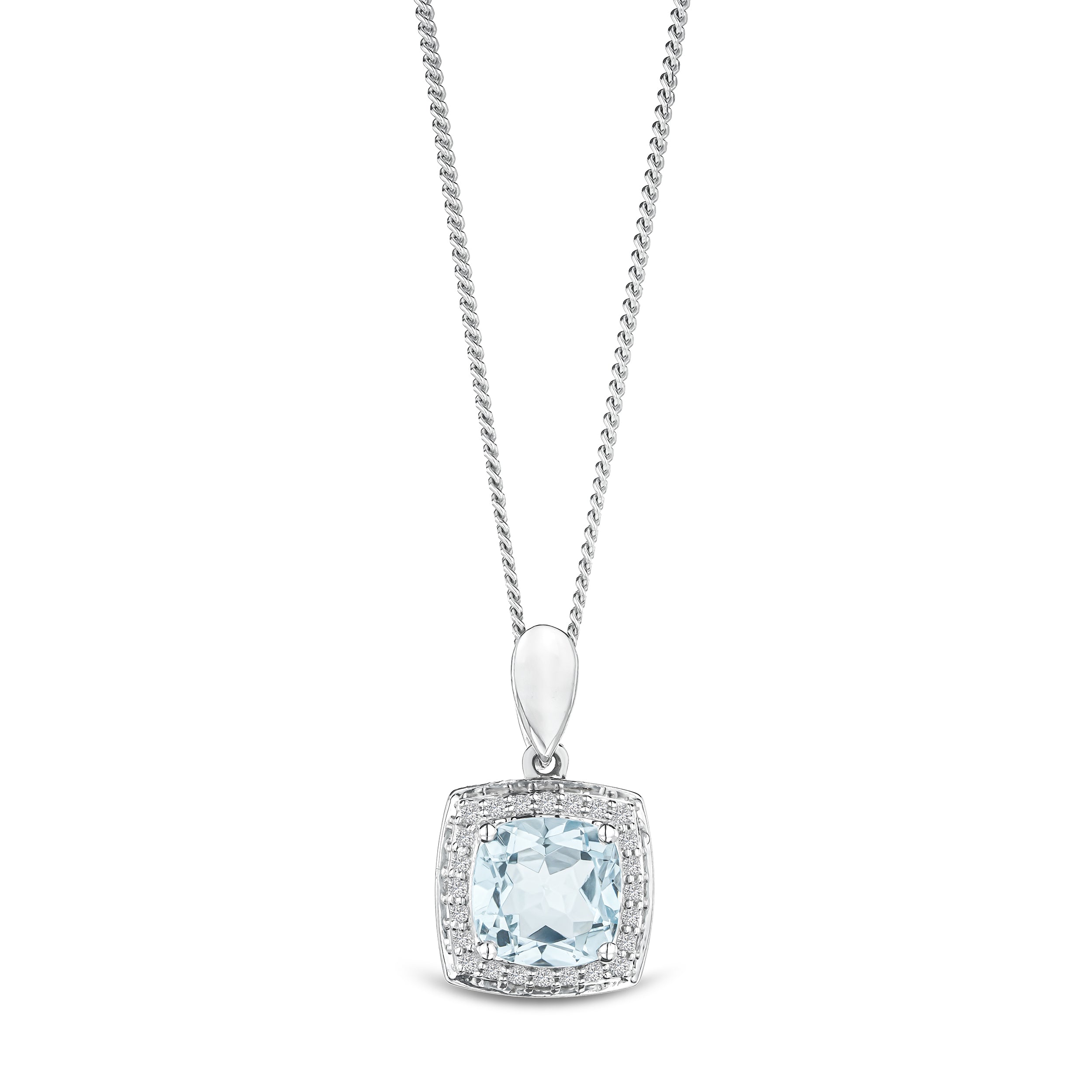 2ct Blue Topaz and Lab Diamond Halo Square Necklace Asteria 925 Serling Silver